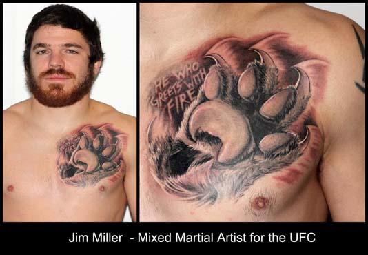 Jim Miller UFC Fighter He who greets with fire tattoo by Biagio.
